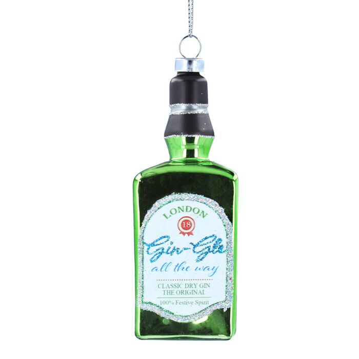 Gisela Graham Green Gin Bottle Glass Tree Decoration